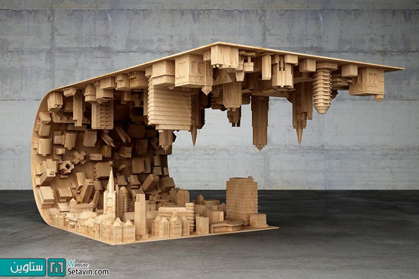 ترکیب واقعیت با طرحی مواج از شهر در یک میز قهوه خوری