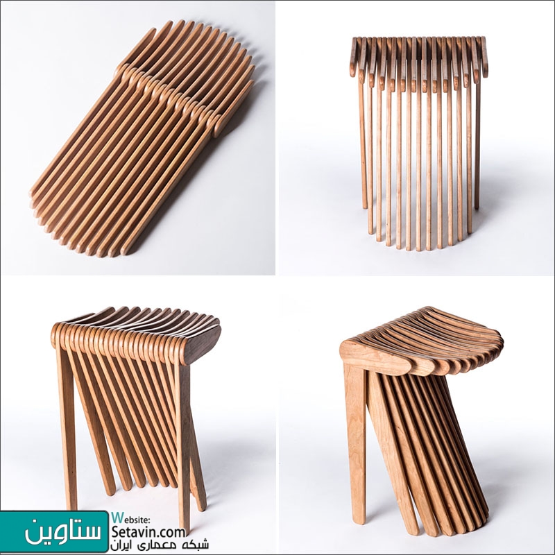 چهارپایه ای متشکل از 27 قطعه چوب پیوسته