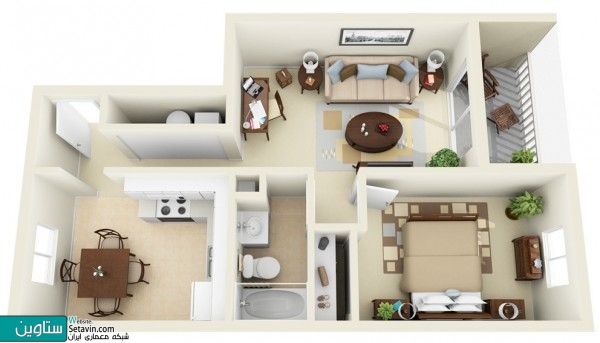 نمونه آپارتمانهایی با یک اتاق خواب