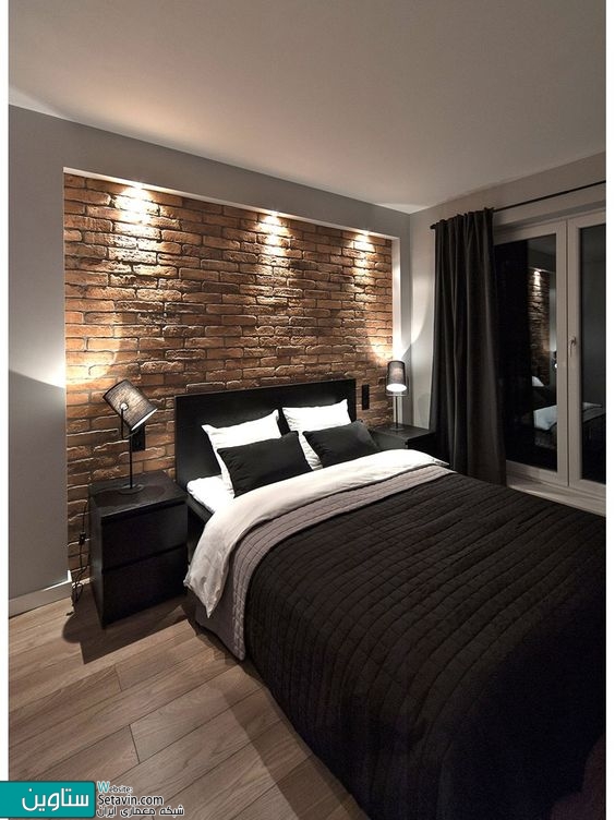 استفاده از متریالی متفاوت با سایر دیوارها در دیوار پشت تختخواب: