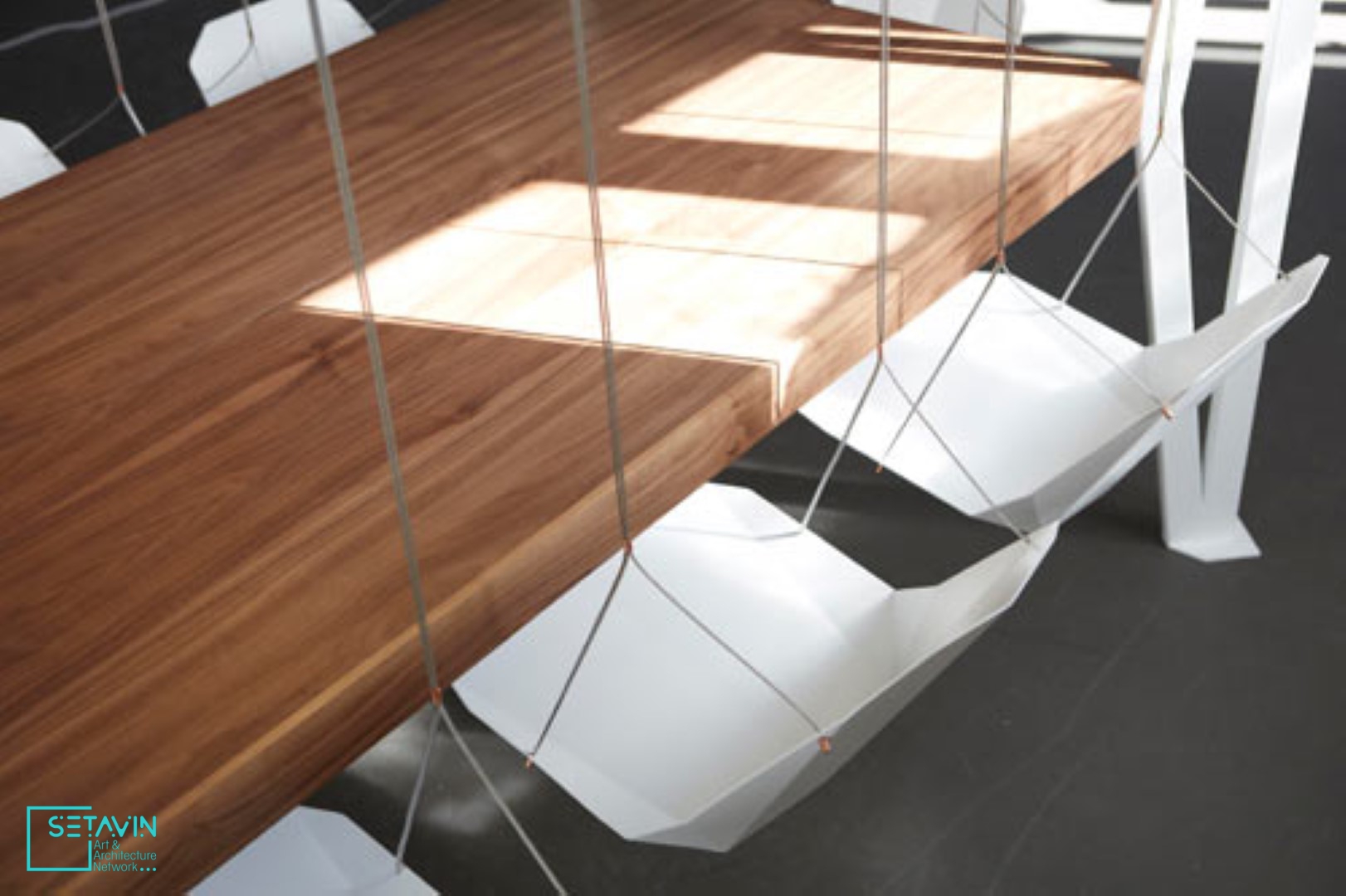 میز با صندلی های تاب مانند (Swing Table) ، اثر تیم طراحی Duffy London , میز , Christopher Duffy ,میز متحرک تاب خور , شرکت Duffy London , تاب , طراحی داخلی , طراحی معماری , ستاوین , شبکه هنر