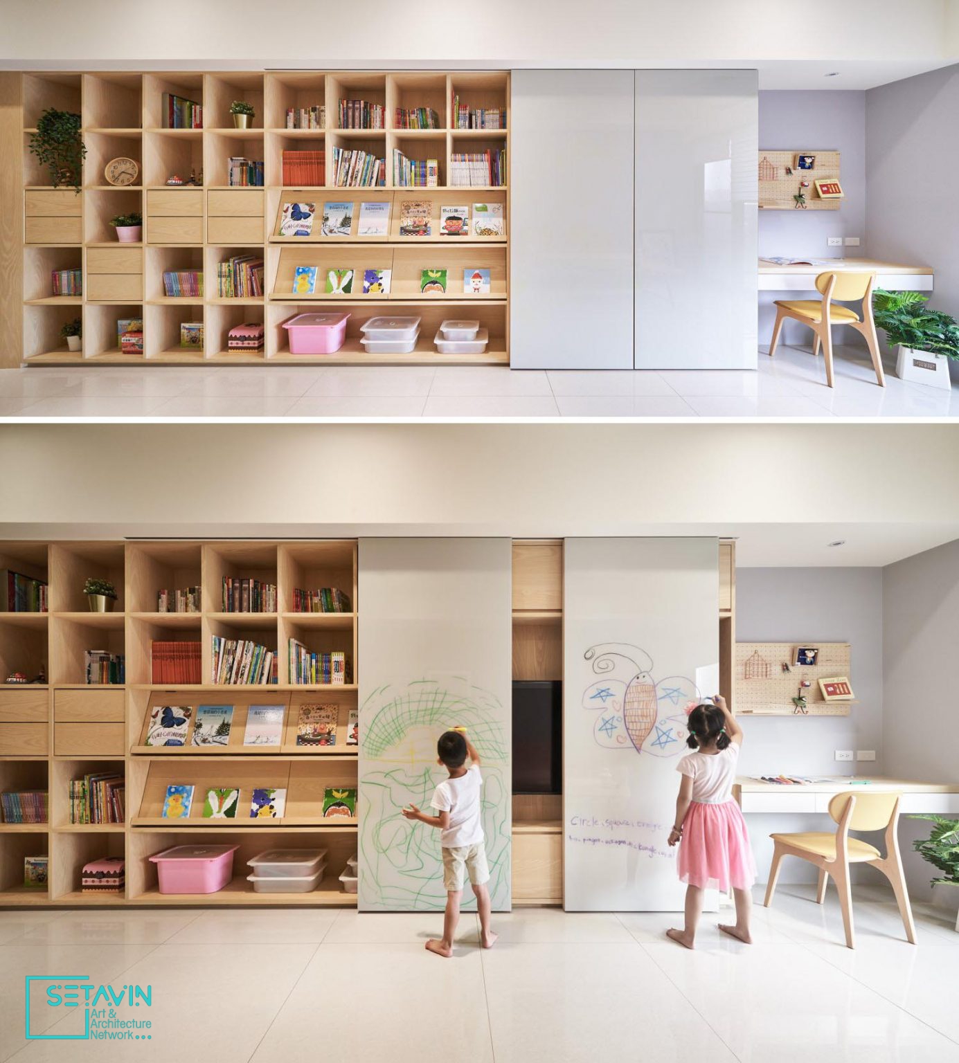 وایت برد کشویی ویژگی اصلی طراحی اتاق کودک در این آپارتمان