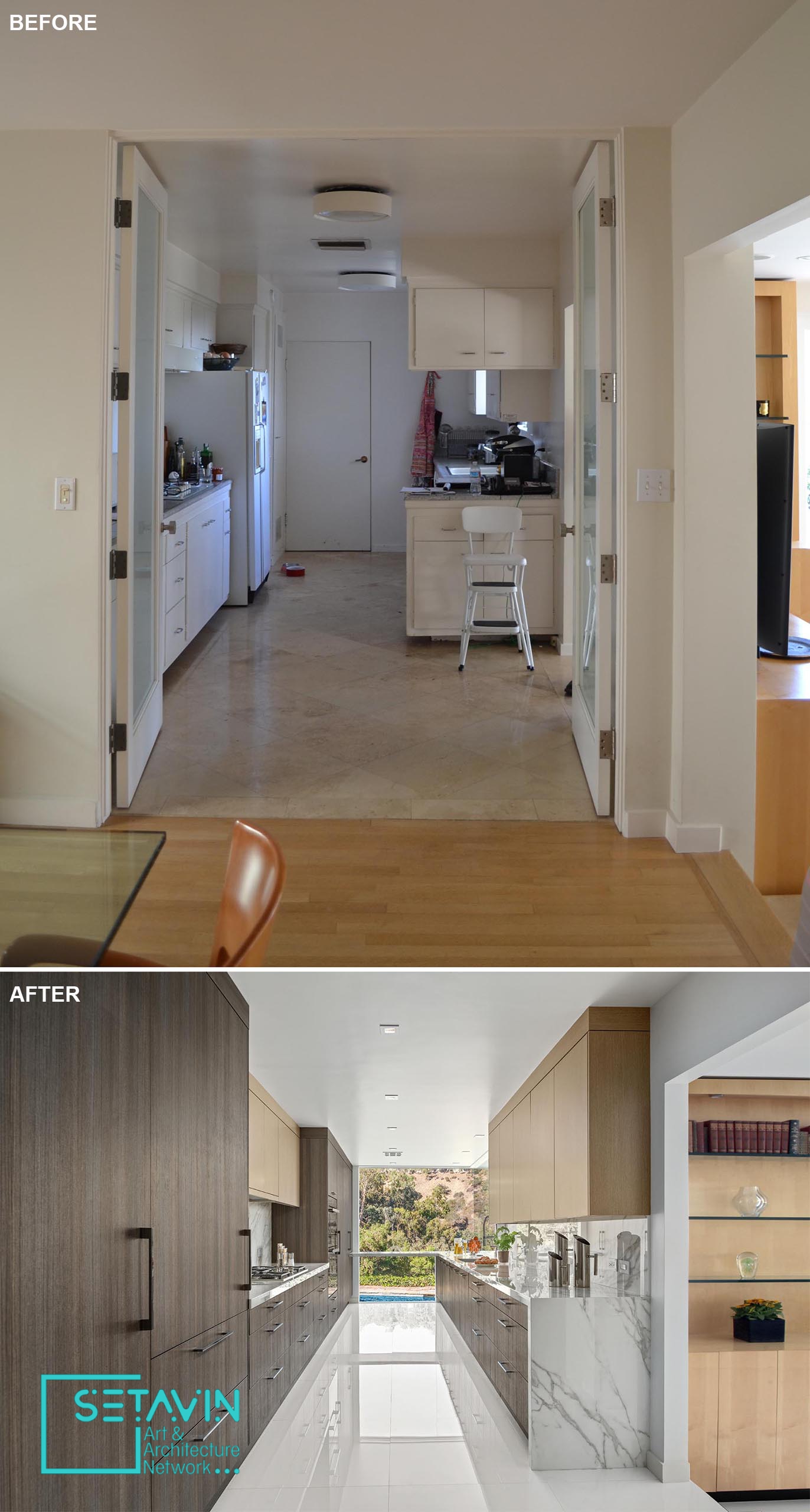 قبل و بعد طراحی آشپزخانه ای در کالیفرنیا