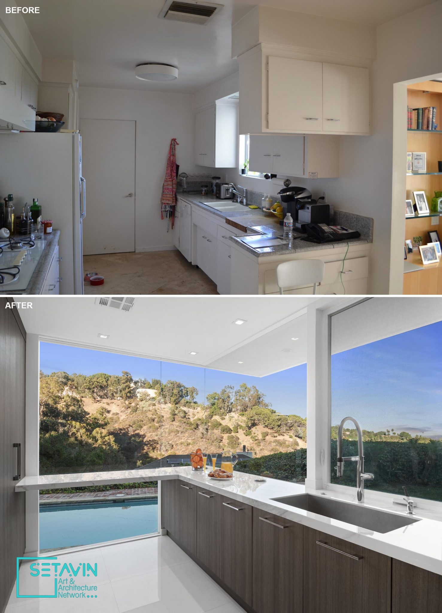 قبل و بعد طراحی آشپزخانه ای در کالیفرنیا
