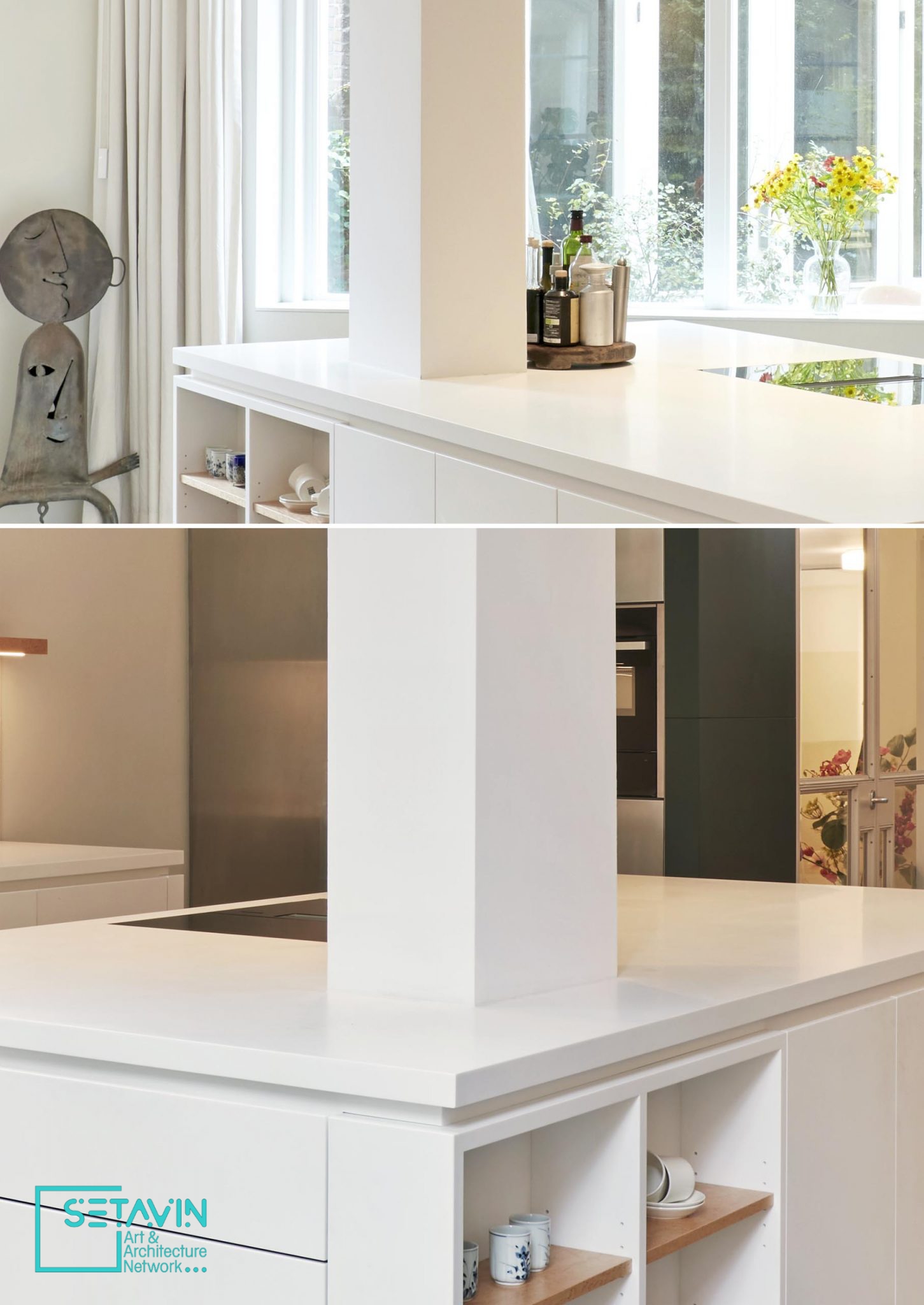 ایده های طراحی آشپزخانه-ترکیب ستون با جزیره آشپزخانه