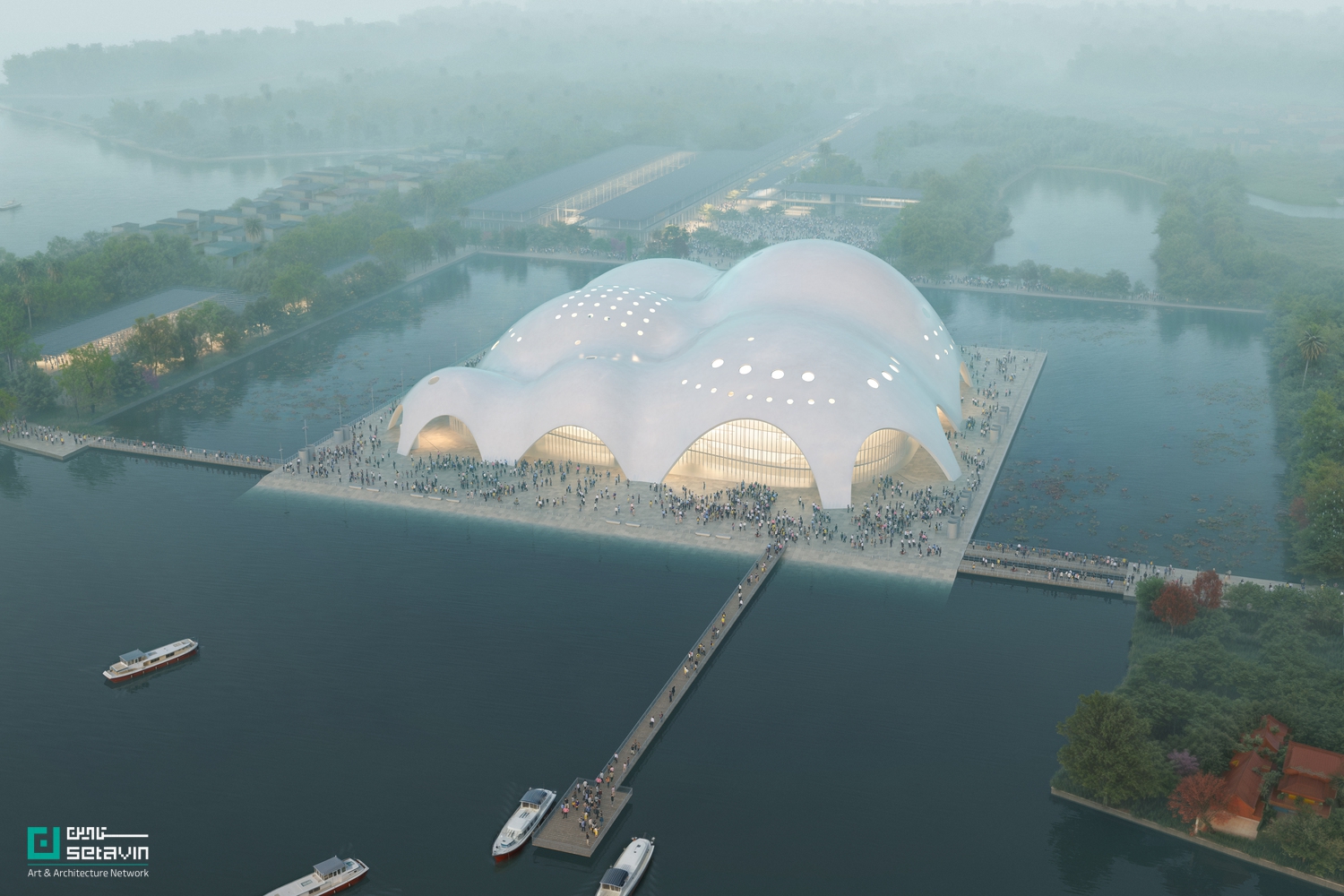 Renzo Piano, RPBW, Hanoi Opera House, Isola della Musica, Vietnam Architecture, Cultural Landmark, Concrete Shell, West Lake, PTW Architects, معماری فرهنگی, سالن اپرا, رنزو پیانو, معماری بتنی خمیده, معماری ویتنام, طراحی مرکز همایش, معماری مدرن