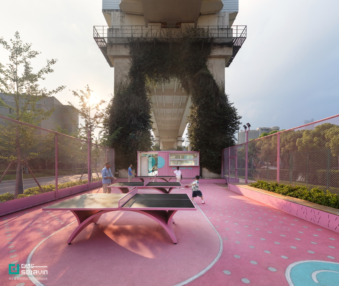 پارک Happy Spot زیر لایت ریل، VIASCAPE design، بازآفرینی فضای زیر پل، طراحی فضای ورزشی شهری، معماری منظر چین، پارک شهری شانگهای، Happy Spot under the Light Rail, VIASCAPE design, Shanghai urban park, under viaduct design, urban landscape design China