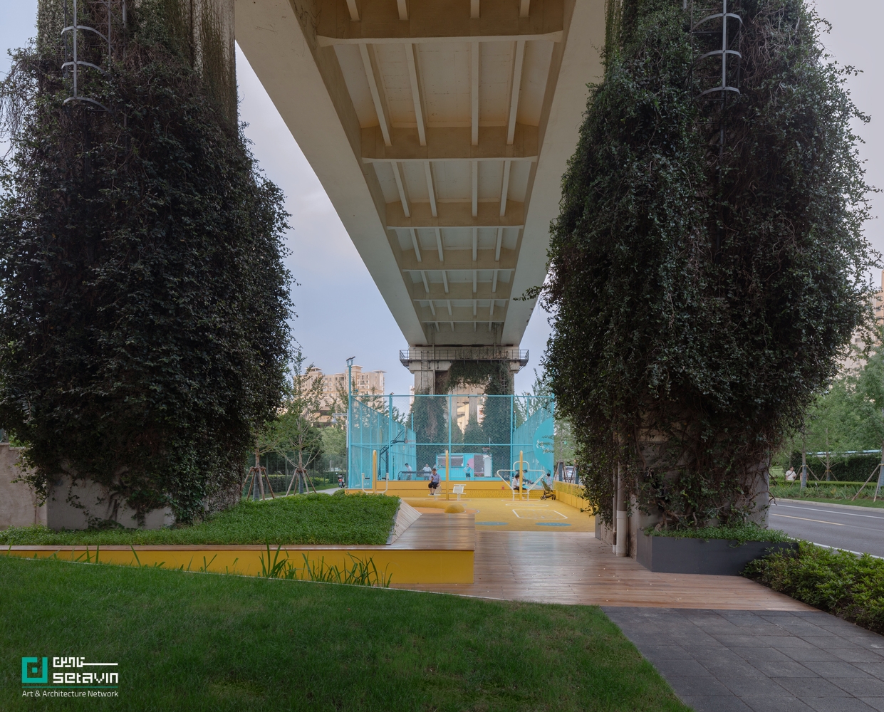 پارک Happy Spot زیر لایت ریل، VIASCAPE design، بازآفرینی فضای زیر پل، طراحی فضای ورزشی شهری، معماری منظر چین، پارک شهری شانگهای، Happy Spot under the Light Rail, VIASCAPE design, Shanghai urban park, under viaduct design, urban landscape design China